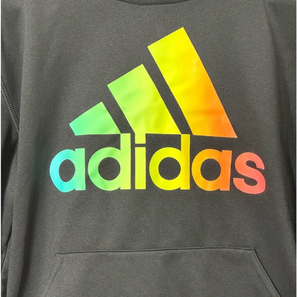 Adidas Hoodie Youth 14/16 LARGE Sweatshirt pullover Black Logo colorful - Picture 2 of 5